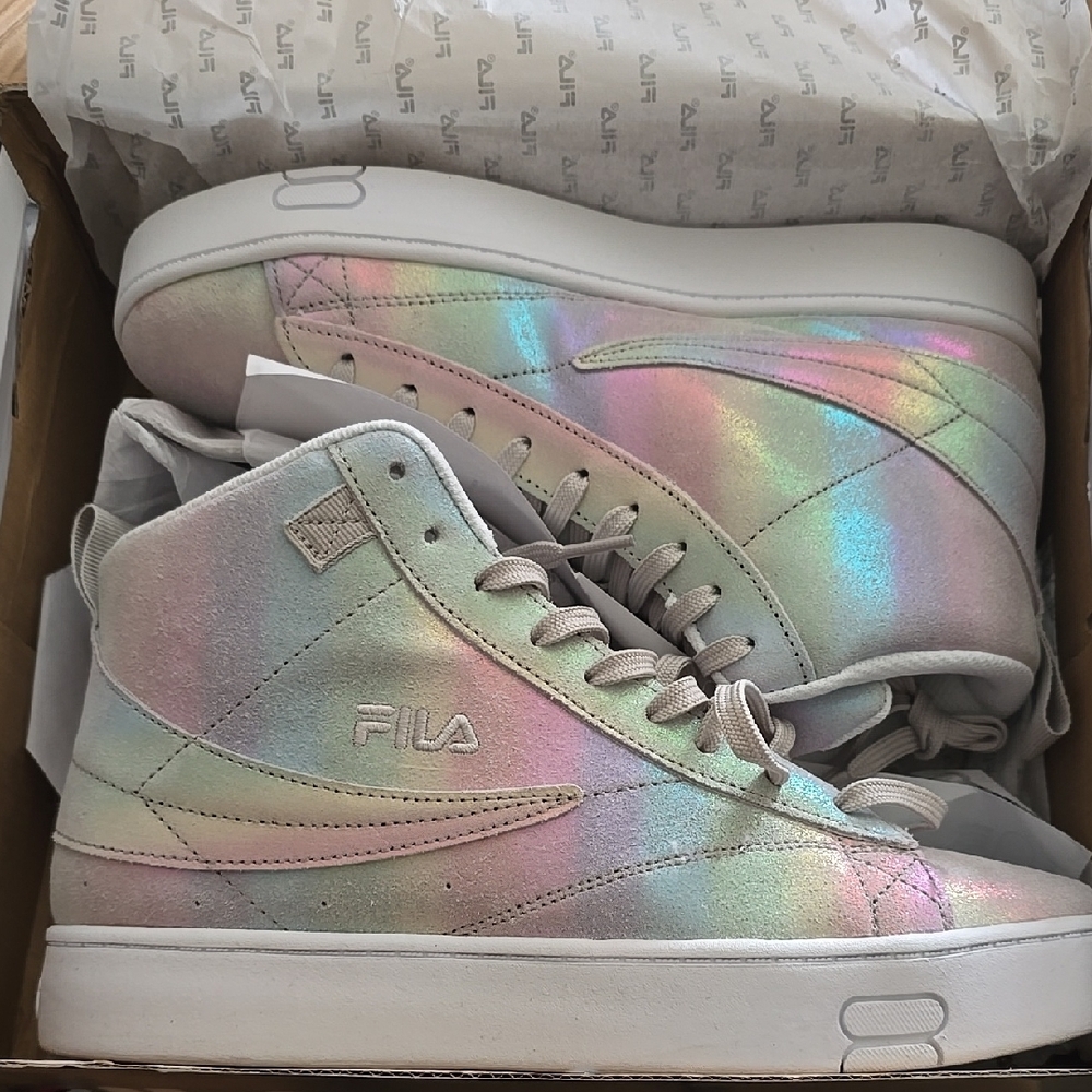 Fila Iridescent High-Top Sneakers, Brand New, Size 8.5 Womens
